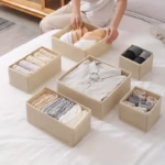 Organizator pentru Sertar, Flippy, 3 Marimi, pentru Lenjerie, Tricouri, Sosete, 6 Piese, Pliabil, Stivuibil, din Tesatura, Alb - imagine 4