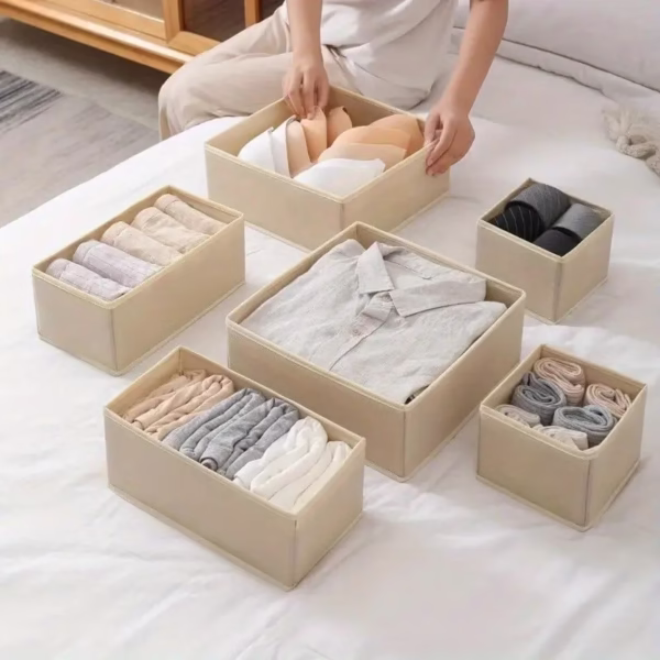 Organizator pentru Sertar, Flippy, 3 Marimi, pentru Lenjerie, Tricouri, Sosete, 6 Piese, Pliabil, Stivuibil, din Tesatura, Alb - imagine 4
