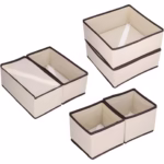 Organizator pentru Sertar, Flippy, 3 Marimi, pentru Lenjerie, Tricouri, Sosete, 6 Piese, Pliabil, Stivuibil, din Tesatura, Alb/Maro - imagine 2