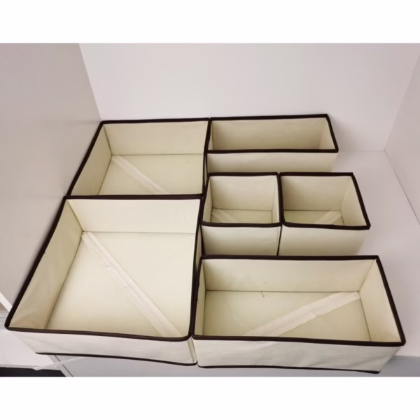 Organizator pentru Sertar, Flippy, 3 Marimi, pentru Lenjerie, Tricouri, Sosete, 6 Piese, Pliabil, Stivuibil, din Tesatura, Alb/Maro - imagine 3