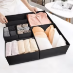 Organizator pentru Sertar, Flippy, 3 Marimi, pentru Lenjerie, Tricouri, Sosete, 6 Piese, Pliabil, Stivuibil, din Tesatura, Negru - imagine 2