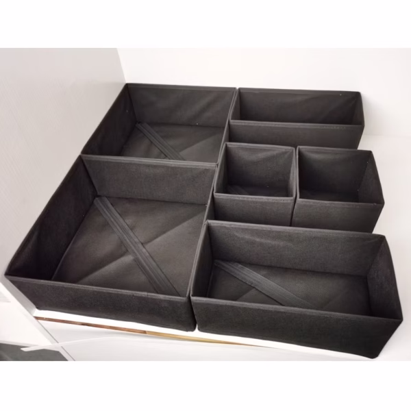 Organizator pentru Sertar, Flippy, 3 Marimi, pentru Lenjerie, Tricouri, Sosete, 6 Piese, Pliabil, Stivuibil, din Tesatura, Negru - imagine 3
