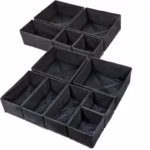 Organizator pentru Sertar, Flippy, 3 Marimi, pentru Lenjerie, Tricouri, Sosete, 6 Piese, Pliabil, Stivuibil, din Tesatura, Negru - imagine 6
