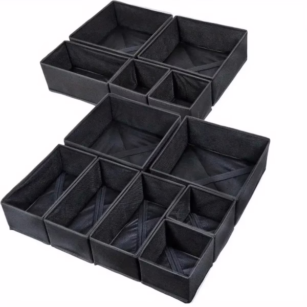 Organizator pentru Sertar, Flippy, 3 Marimi, pentru Lenjerie, Tricouri, Sosete, 6 Piese, Pliabil, Stivuibil, din Tesatura, Negru - imagine 6