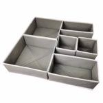 Organizator pentru Sertar, Flippy, 3 Marimi, pentru Lenjerie, Tricouri, Sosete, 6 Piese, Pliabil, Stivuibil, din Tesatura, Gri/Alb