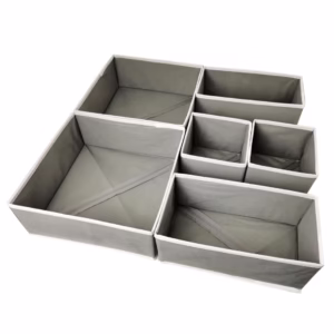 Organizator pentru Sertar, Flippy, 3 Marimi, pentru Lenjerie, Tricouri, Sosete, 6 Piese, Pliabil, Stivuibil, din Tesatura, Gri/Alb