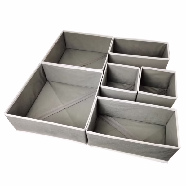 Organizator pentru Sertar, Flippy, 3 Marimi, pentru Lenjerie, Tricouri, Sosete, 6 Piese, Pliabil, Stivuibil, din Tesatura, Gri/Alb - imagine 1