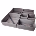 Organizator pentru Sertar, Flippy, 3 Marimi, pentru Lenjerie, Tricouri, Sosete, 6 Piese, Pliabil, Stivuibil, din Tesatura, Gri