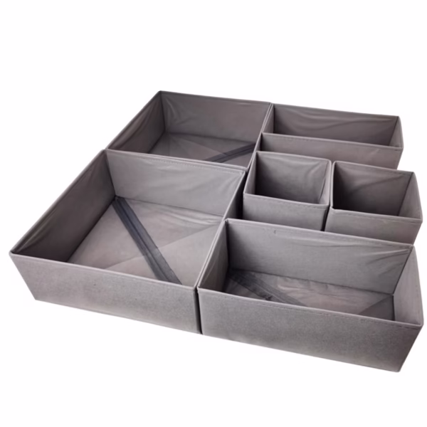 Organizator pentru Sertar, Flippy, 3 Marimi, pentru Lenjerie, Tricouri, Sosete, 6 Piese, Pliabil, Stivuibil, din Tesatura, Gri - imagine 1