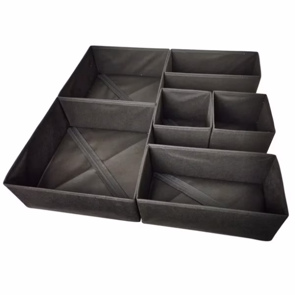 Organizator pentru Sertar, Flippy, 3 Marimi, pentru Lenjerie, Tricouri, Sosete, 6 Piese, Pliabil, Stivuibil, din Tesatura, Negru - imagine 1