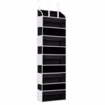 Organizator Suspendat pentru Usi, Flippy, din Nailon si Plasa, Baza de Carton Ingrosat, 5 Buzunare Principale + 10 Buzunare Laterale, 140 x 39 x 17 cm, 3 Carlige Incluse, Negru
