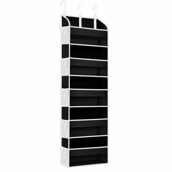 Organizator Suspendat pentru Usi, Flippy, din Nailon si Plasa, Baza de Carton Ingrosat, 5 Buzunare Principale + 10 Buzunare Laterale, 140 x 39 x 17 cm, 3 Carlige Incluse, Negru - imagine 1