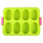 Forme de Silicon pentru Copt, Flippy, 8 Forme Ovale, pentru Paine si Prajituri, 34.5 x 23.8 x 2.5 cm, Verde/Roz