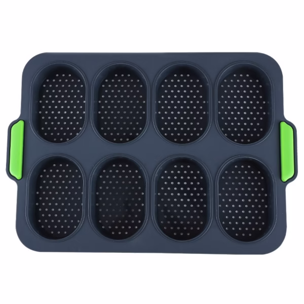Forme de Silicon pentru Copt, Flippy, 8 Forme Ovale, pentru Paine si Prajituri, 34.5 x 23.8 x 2.5 cm, Negru/Verde - imagine 1