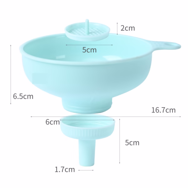 Palnie din plastic 3 in 1 Flippy, doua dimensiuni de scurgere, cu filet si filtru, diametru scurgere 5.4 cm, 11.5 x 16.7 cm, albastru - imagine 4