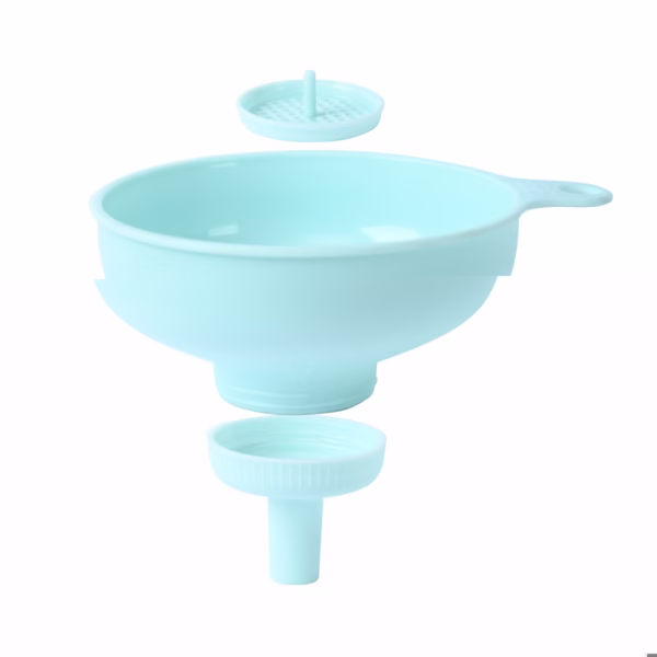 Palnie din plastic 3 in 1 Flippy, doua dimensiuni de scurgere, cu filet si filtru, diametru scurgere 5.4 cm, 11.5 x 16.7 cm, albastru - imagine 1