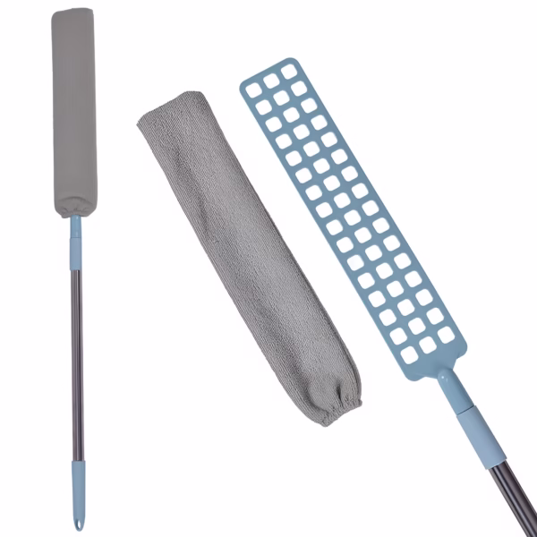 Pamatuf pentru Curatat Praful, Flippy, Model Slim pentru Zone Greu Accesibile, Maner Extensibil, Laveta Microfibra Inclusa, Usor de Curatat, Albastru Gri - imagine 1