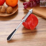 Peeler 2in1 pentru Legume si Fructe, Flippy, Multifunctional, cu 2 Lame de Curatati si Feliat, Varf Ascutit pentru Gaurit, 18 cm, din Otel Inoxidabil, Argintiu/Negru - imagine 6