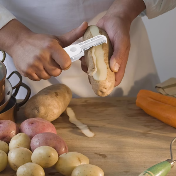 Peeler pentru Legume si Fructe, Flippy, 3.6 x 9.1 cm, Multifunctional, Curatator Pliabil, din ABS si Otel Inoxidabil, Alb - imagine 5
