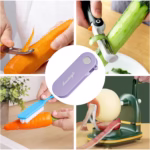 Peeler pentru Legume si Fructe, Flippy, 3.6 x 9.1 cm, Multifunctional, Curatator Pliabil, din ABS si Otel Inoxidabil, Mov - imagine 4