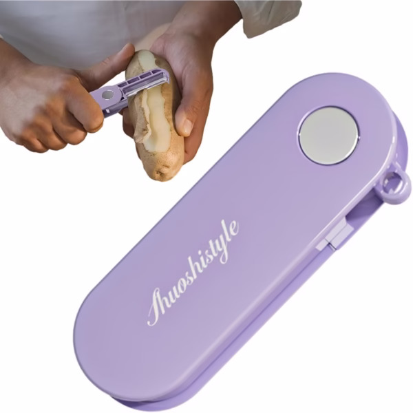 Peeler pentru Legume si Fructe, Flippy, 3.6 x 9.1 cm, Multifunctional, Curatator Pliabil, din ABS si Otel Inoxidabil, Mov - imagine 7