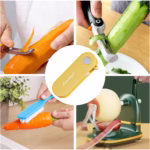 Peeler pentru Legume si Fructe, Flippy, 3.6 x 9.1 cm, Multifunctional, Curatator Pliabil, din ABS si Otel Inoxidabil, Galben - imagine 3