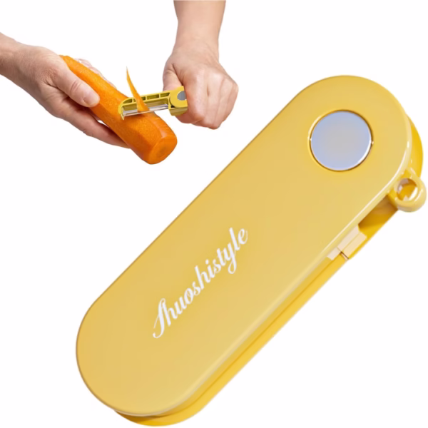 Peeler pentru Legume si Fructe, Flippy, 3.6 x 9.1 cm, Multifunctional, Curatator Pliabil, din ABS si Otel Inoxidabil, Galben - imagine 8