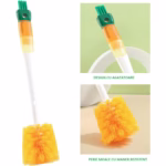 Perie 5 in 1 de Curatat Pahare, Cani, Sticle, Flippy, cu Maner Lung, Accesorii pentru Spalarea Paielor si Capacelor, Usor de Agatat, 36x7x7cm, Portocaliu-Alb - imagine 6