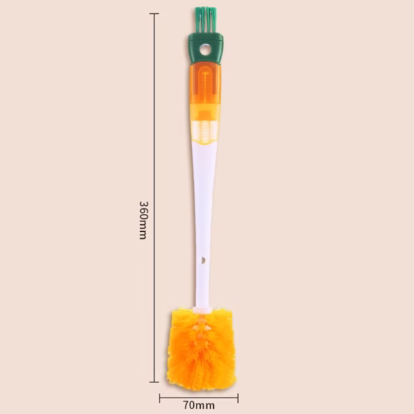 Perie 5 in 1 de Curatat Pahare, Cani, Sticle, Flippy, cu Maner Lung, Accesorii pentru Spalarea Paielor si Capacelor, Usor de Agatat, 36x7x7cm, Portocaliu-Alb - imagine 10