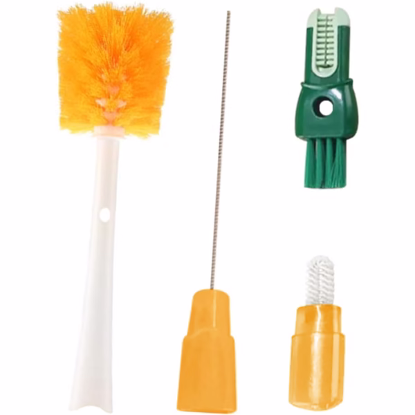 Perie 5 in 1 de Curatat Pahare, Cani, Sticle, Flippy, cu Maner Lung, Accesorii pentru Spalarea Paielor si Capacelor, Usor de Agatat, 36x7x7cm, Portocaliu-Alb - imagine 15