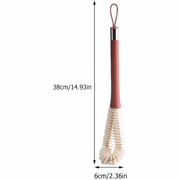 Perie de Curatat Pahare, Sticle, Biberoane, Flippy, cu Maner Lung, Uz Casnic, Silicon, Ergonomic, 3.9x5.4x38.5cm, Rosu - imagine 2