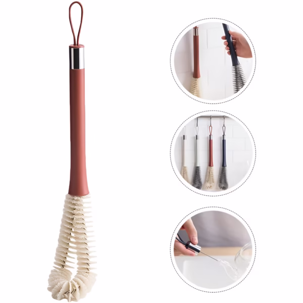 Perie de Curatat Pahare, Sticle, Biberoane, Flippy, cu Maner Lung, Uz Casnic, Silicon, Ergonomic, 3.9x5.4x38.5cm, Rosu - imagine 3