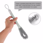 Perie de Curatat Pahare, Sticle, Biberoane, Flippy, cu Maner Lung, Uz Casnic, Silicon, Ergonomic, 3.9x5.4x38.5cm, Verde - imagine 3