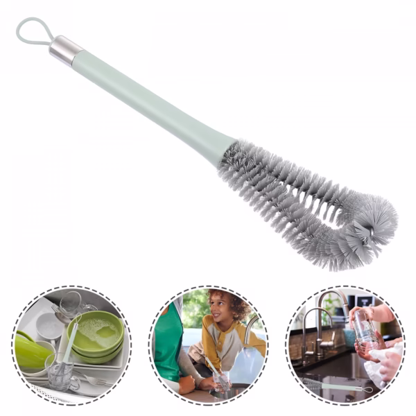 Perie de Curatat Pahare, Sticle, Biberoane, Flippy, cu Maner Lung, Uz Casnic, Silicon, Ergonomic, 3.9x5.4x38.5cm, Verde - imagine 4