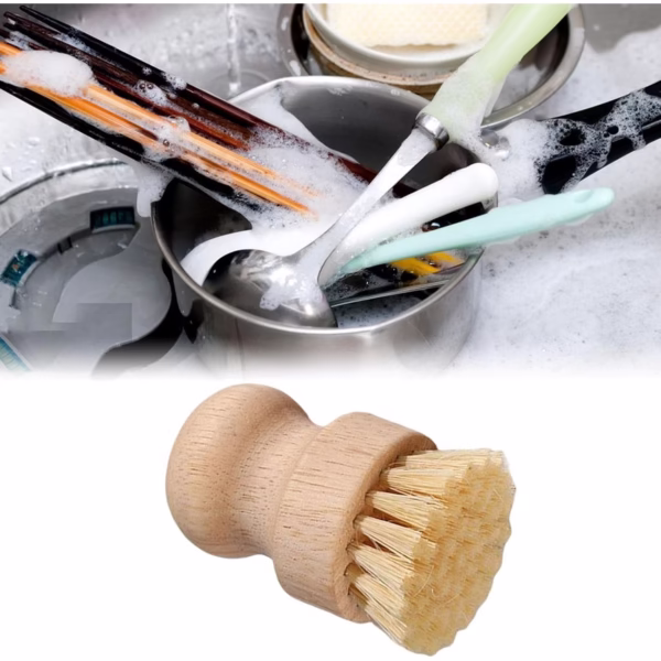 Perie de Curatat Vase si Alimente, Flippy, din Lemn de Fag, 8 x 5 cm, Perie din Sisal, Bej - imagine 2