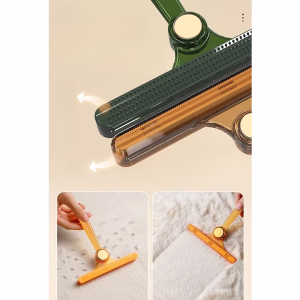 Perie de Indepartare a Scamelor, Flippy, pentru Haine si Par de Animale, cu Doua Fete, Manual, Multifunctional, 12x14.5 cm, Accesoriu pentru Casa, Verde - imagine 3