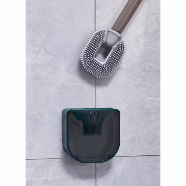 Perie de Toaleta, Flippy, cu Recipient pentru Detergent, din Plastic+TPR, Montare fara Perforare, 40 x 9 cm, Verde - imagine 4