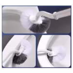 Perie de Toaleta, Flippy, Maner Curbat, cu Suport, 40 x 12 cm, Peri Flexibili, Alb - imagine 3
