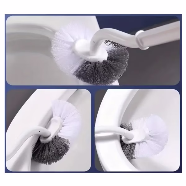 Perie de Toaleta, Flippy, Maner Curbat, cu Suport, 40 x 12 cm, Peri Flexibili, Alb - imagine 3