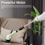 Perie Electrica de Curatare, Flippy, pentru Gresie, Baie, Bucatarie, 25x20x9.5 cm, cu 6 Capete, Maner Extensibil Detasabil 84-127cm, Incarcare USB-Type C, Rotire 360 de Grade, 3000 mAh, Culoare: Verde - imagine 8