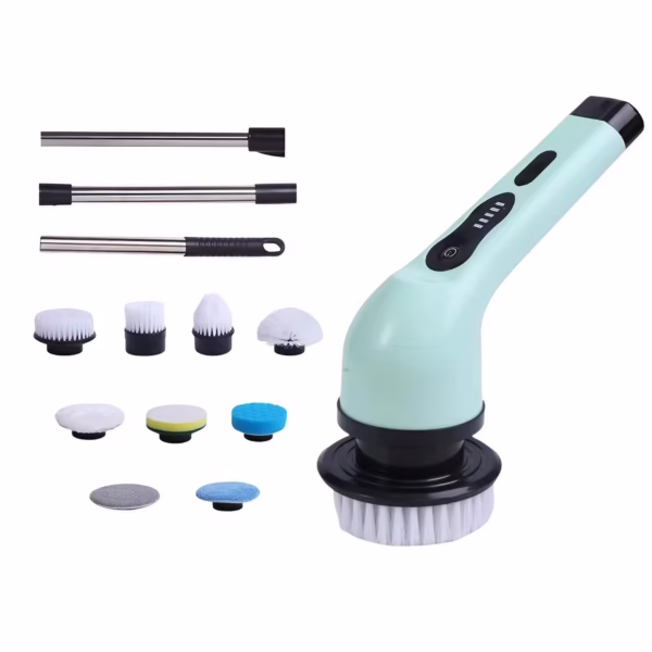 perie-electrica-de-curatare-flippy-pentru-gresie-baie-bucatarie-25x20x9-5-cm-cu-9-capete-maner-exten-main-6797a34632311 Perie Electrica de Curatare, Flippy, pentru Gresie, Baie, Bucatarie, 25x20x9.5 cm, cu 9 Capete, Maner Extensibil Detasabil 84-127cm, Incarcare USB-Type C, Rotire 360 de Grade, 3000 mAh, Culoare: Verde - imagine 1