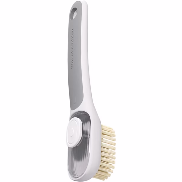 Perie Multifunctionala 2 in 1, Flippy, Perie Densa/Perie din Piele de Caprioara, cu Recipient Lichid, Maner Lung, 20.1x 4.3 x 5 cm, Gri - imagine 3