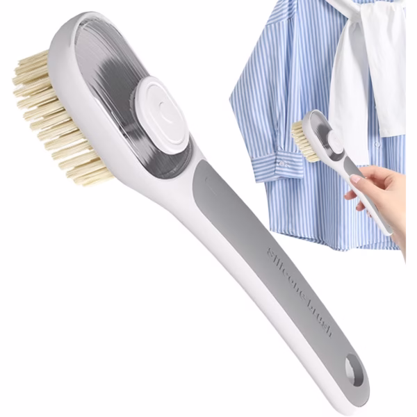 Perie Multifunctionala 2 in 1, Flippy, Perie Densa/Perie din Piele de Caprioara, cu Recipient Lichid, Maner Lung, 20.1x 4.3 x 5 cm, Gri - imagine 7