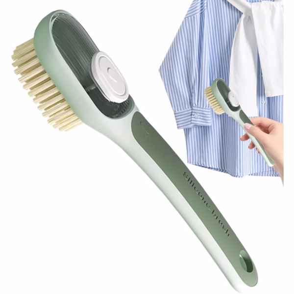 Perie Multifunctionala 2 in 1, Flippy, Perie Densa/Perie din Piele de Caprioara, cu Recipient Lichid, Maner Lung, 20.1x 4.3 x 5 cm, Verde - imagine 4