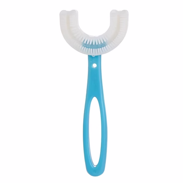 Periuta de Dinti in Forma de U, Flippy, pentru Copii 6-12 ani, Peri Moi, 12 cm, Model Inima, Culoare Albastru - imagine 1