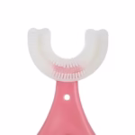 Periuta de Dinti in Forma de U, Flippy, pentru Sugari si Copii 2-6 ani, Peri Moi, 9 cm, Model Inima, Culoare Roz - imagine 3