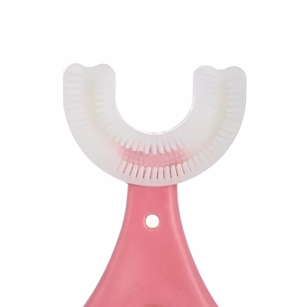 Periuta de Dinti in Forma de U, Flippy, pentru Sugari si Copii 2-6 ani, Peri Moi, 9 cm, Model Inima, Culoare Roz - imagine 3