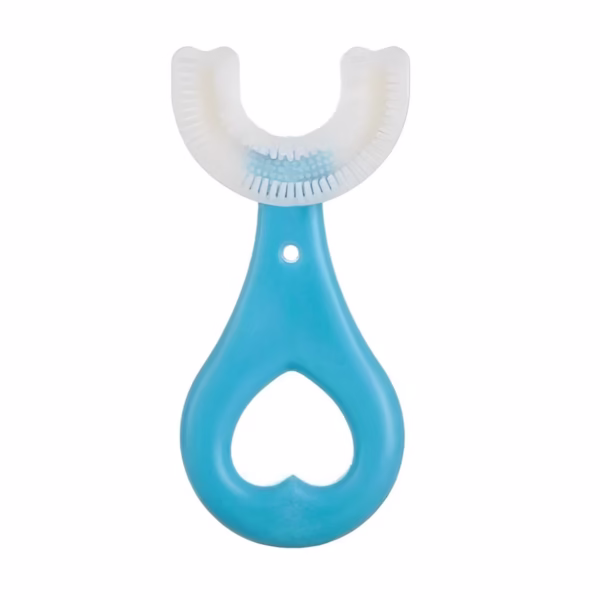 Periuta de Dinti in Forma de U, Flippy, pentru Sugari si Copii 2-6 ani, Peri Moi, 9 cm, Model Inima, Culoare Albastru - imagine 1