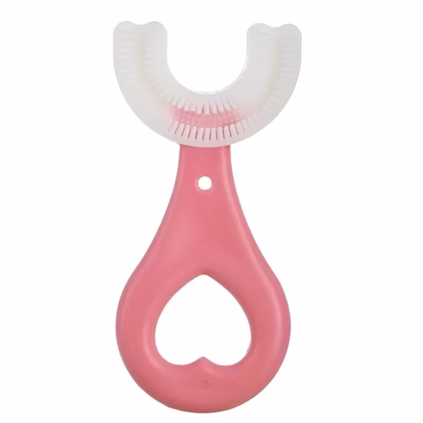 Periuta de Dinti in Forma de U, Flippy, pentru Sugari si Copii 2-6 ani, Peri Moi, 9 cm, Model Inima, Culoare Roz - imagine 1