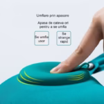 Perna pentru gat Flippy, portabila, umflare prin apasare, usor de depozitat, imbracata in material catifelat, in forma de U, 40 x 28 cm, verde - imagine 5